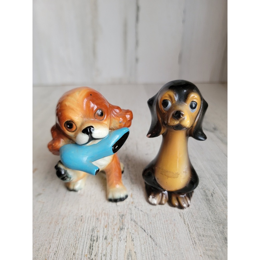 Vintage‎ puppy shoe dog figure set Dachshund mini home decor